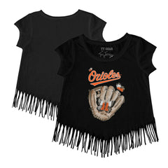 Baltimore Orioles Tiny Turnip Girls Youth Butterfly Glove Fringe T-Shirt - Black - MLB Online