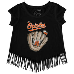 Baltimore Orioles Tiny Turnip Girls Youth Butterfly Glove Fringe T-Shirt - Black - MLB Online
