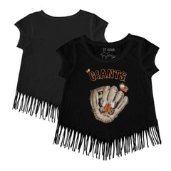 San Francisco Giants Tiny Turnip Girls Youth Butterfly Glove Fringe T-Shirt - Black - MLB on Sale