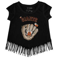 San Francisco Giants Tiny Turnip Girls Youth Butterfly Glove Fringe T-Shirt - Black - MLB on Sale