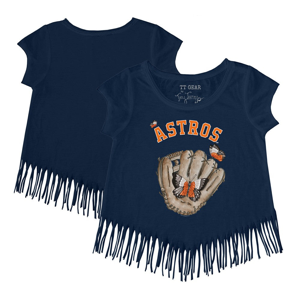 Houston Astros Tiny Turnip Girls Youth Butterfly Glove Fringe T-Shirt - Navy - MLB on Sale