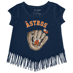 Houston Astros Tiny Turnip Girls Youth Butterfly Glove Fringe T-Shirt - Navy - MLB on Sale