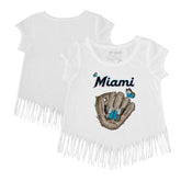 Miami Marlins Tiny Turnip Girls Youth Butterfly Glove Fringe T-Shirt - White - MLB on Sale
