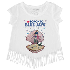 Toronto Blue Jays Tiny Turnip Girls Youth Mermaid Fringe T-Shirt - White - MLB Discount