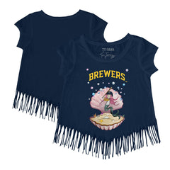 Milwaukee Brewers Tiny Turnip Girls Youth Mermaid Fringe T-Shirt - Navy - MLB Lifestyle