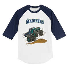 Seattle Mariners Tiny Turnip Youth Monster Truck 3/4-Sleeve Raglan T-Shirt - White/Navy - MLB Lifestyle