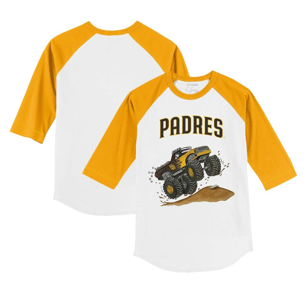 San Diego Padres Tiny Turnip Youth Monster Truck 3/4-Sleeve Raglan T-Shirt - White/Gold - MLB on Sale