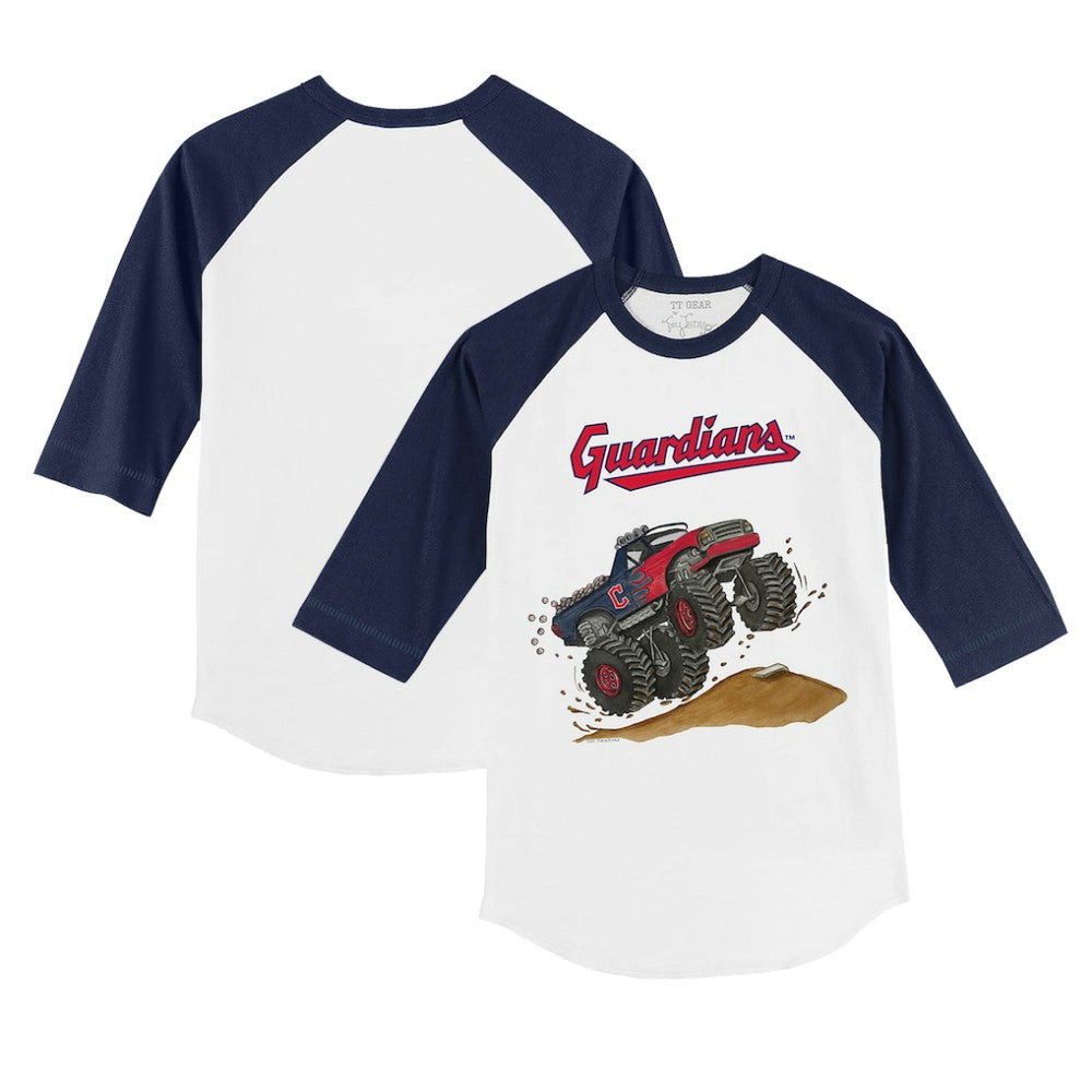 Cleveland Guardians Tiny Turnip Youth Monster Truck 3/4-Sleeve Raglan T-Shirt - White/Navy - MLB Online