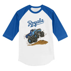 Kansas City Royals Tiny Turnip Youth Monster Truck 3/4-Sleeve Raglan T-Shirt - White/Royal - MLB on Sale