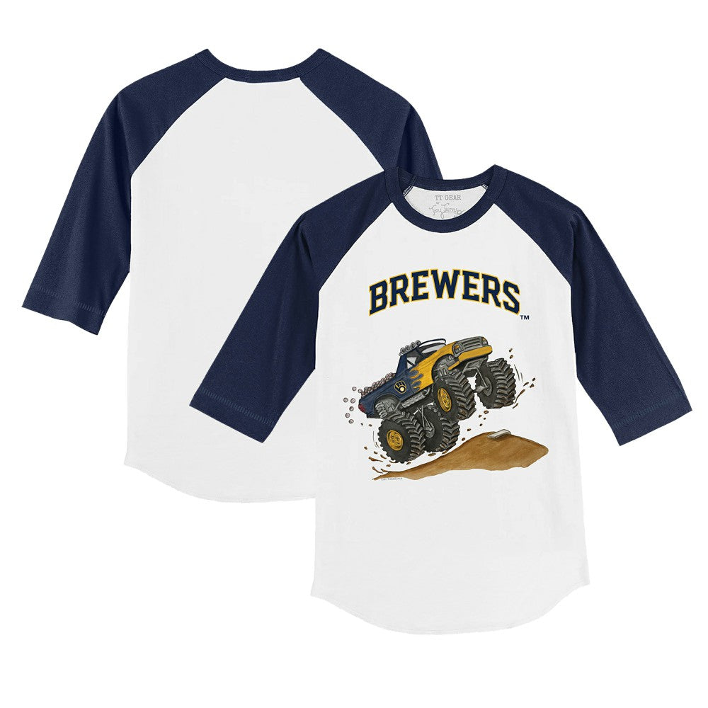 Milwaukee Brewers Tiny Turnip Youth Monster Truck 3/4-Sleeve Raglan T-Shirt - White/Navy - MLB Online