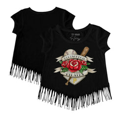 Pittsburgh Pirates Tiny Turnip Girls Youth Tattoo Rose Fringe T-Shirt - Black - MLB Sale