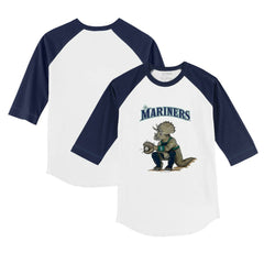 Seattle Mariners Tiny Turnip Youth Triceratops 3/4-Sleeve Raglan T-Shirt - White/Navy - MLB Online