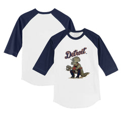 Detroit Tigers Tiny Turnip Youth Triceratops 3/4-Sleeve Raglan T-Shirt - White/Navy - MLB Discount