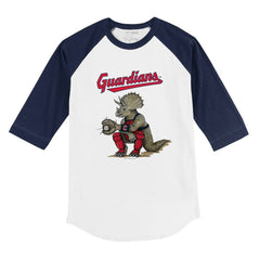 Cleveland Guardians Tiny Turnip Youth Triceratops 3/4-Sleeve Raglan T-Shirt - White/Navy - MLB Sale