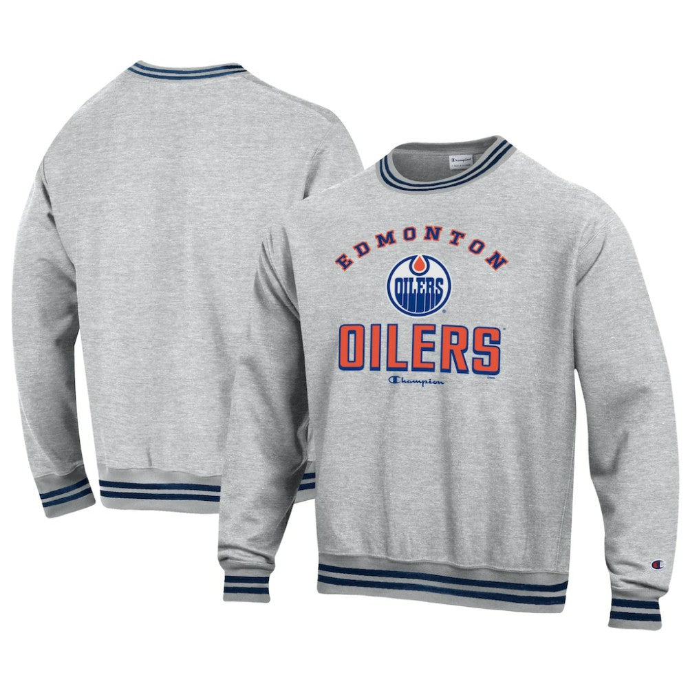 Edmonton Oilers Champion Reverse Weave Yarn Dye Pullover Sweatshirt - Heather Gray - NHL 201078175