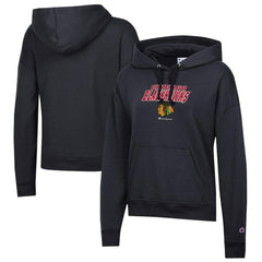Chicago Blackhawks Champion Women's Powerblend Fleece Pullover Hoodie - Black - NHL 201078364