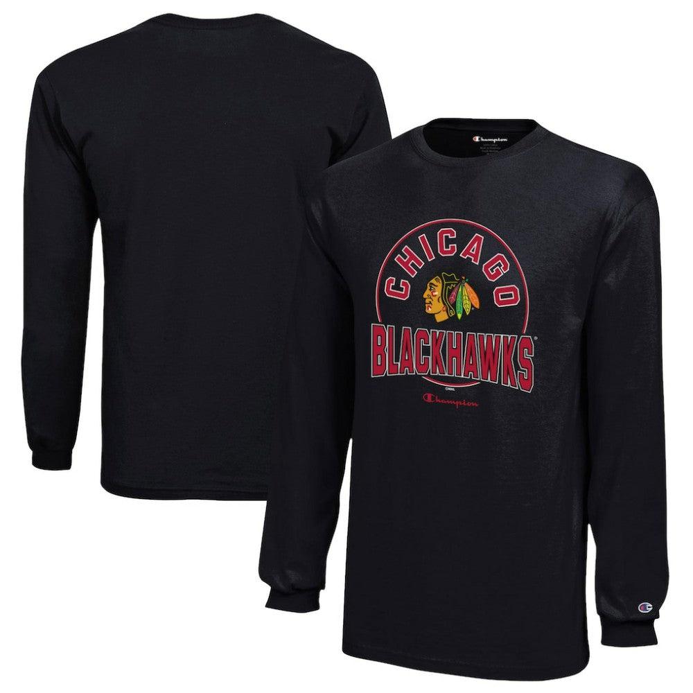 Chicago Blackhawks Champion Youth Long-Sleeve Jersey T-Shirt - Black - NHL 201078455