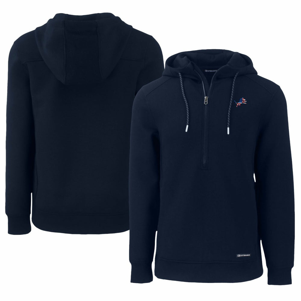 Detroit Lions Cutter & Buck Americana Roam Eco Half-Zip Recycled Pullover Hoodie Navy
