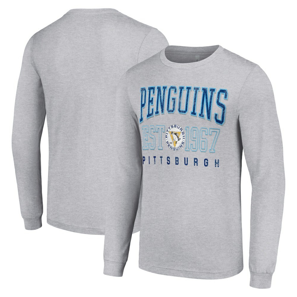 Pittsburgh Penguins Starter Retro Graphic Long Sleeve Crew T-Shirt - Heather Gray - NHL 201083188