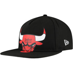 Chicago Bulls Oversized Puff Print Logo Golfer Snapback Hat Black | New Era for sale