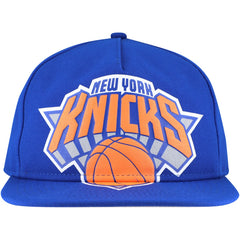 New York Knicks Oversized Puff Print Logo Golfer Snapback Hat Blue | New Era US