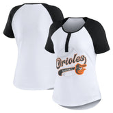 Baltimore Orioles WEAR by Erin Andrews Women's Fitted Henley Raglan T-Shirt - White/Black - MLB Discount