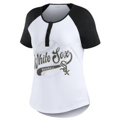 Chicago White Sox WEAR by Erin Andrews Women's Fitted Henley Raglan T-Shirt - White/Black - MLB Lifestyle