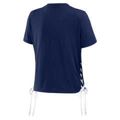 Boston Red Sox WEAR by Erin Andrews Women's Side Lace-Up Cropped T-Shirt - Navy - MLB Lifestyle