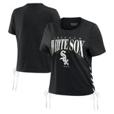 Chicago White Sox WEAR by Erin Andrews Women's Side Lace-Up Cropped T-Shirt - Black - MLB Sale