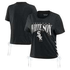 Chicago White Sox WEAR by Erin Andrews Women's Side Lace-Up Cropped T-Shirt - Black - MLB Sale