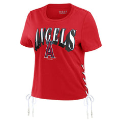 Los Angeles Angels WEAR by Erin Andrews Women's Side Lace-Up Cropped T-Shirt - Red - MLB on Sale
