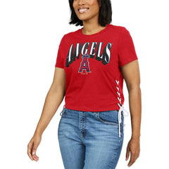 Los Angeles Angels WEAR by Erin Andrews Women's Side Lace-Up Cropped T-Shirt - Red - MLB on Sale