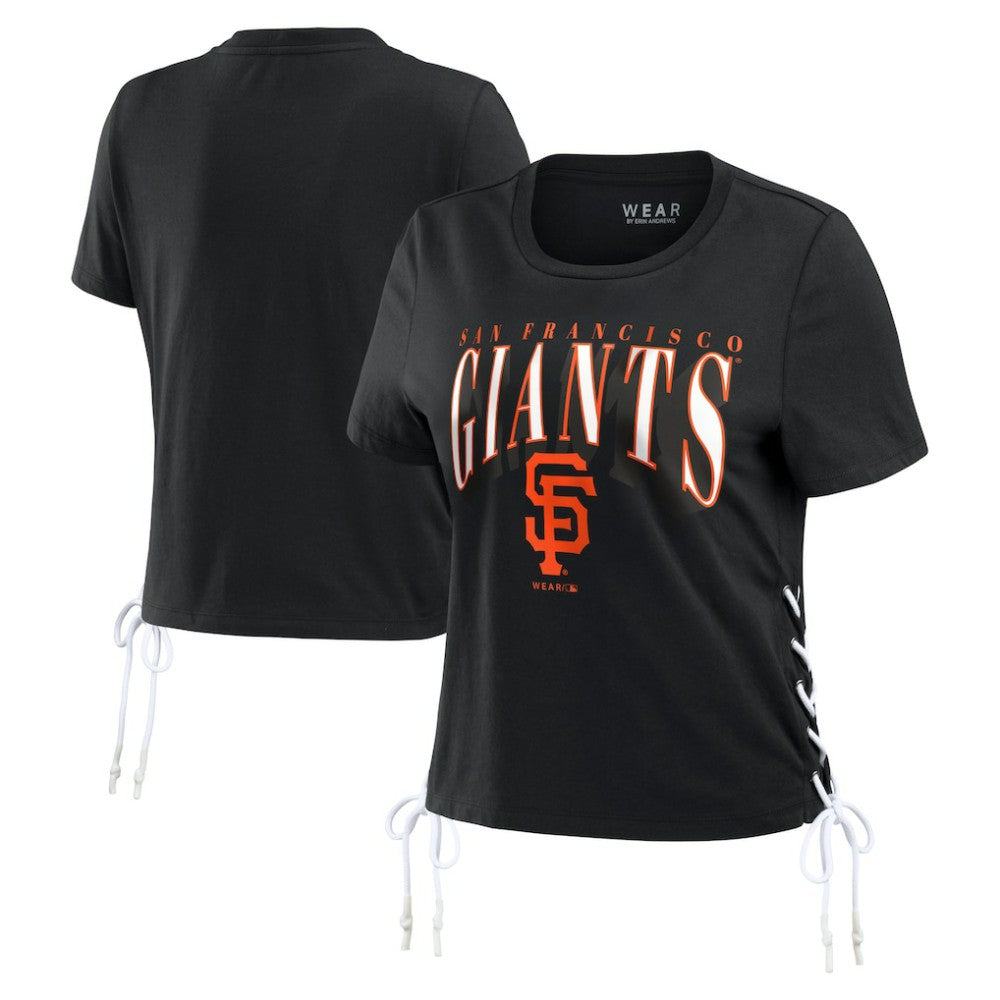 San Francisco Giants WEAR by Erin Andrews Women's Side Lace-Up Cropped T-Shirt - Black - MLB Online