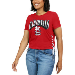 St. Louis Cardinals WEAR by Erin Andrews Women's Side Lace-Up Cropped T-Shirt - Red - MLB Sale