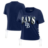 Tampa Bay Rays WEAR by Erin Andrews Women's Side Lace-Up Cropped T-Shirt - Navy - MLB Online