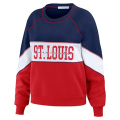 St. Louis Cardinals WEAR by Erin Andrews Women's Color Block Crew Neck Pullover Sweatshirt - Navy/Red - MLB Discount