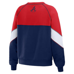 Atlanta Braves WEAR by Erin Andrews Women's Color Block Crew Neck Pullover Sweatshirt - Red/Navy - MLB Online