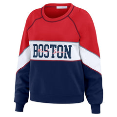 Boston Red Sox WEAR by Erin Andrews Women's Color Block Crew Neck Pullover Sweatshirt - Red/Navy - MLB Discount