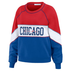 Chicago Cubs WEAR by Erin Andrews Women's Color Block Crew Neck Pullover Sweatshirt - Red/Royal - MLB Lifestyle