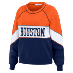 Houston Astros WEAR by Erin Andrews Women's Color Block Crew Neck Pullover Sweatshirt - Orange/Navy - MLB on Sale