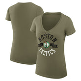 Boston Celtics G-III 4Her by Carl Banks Women's Super-Slim Fit Lightweight Large City Logo V-Neck T-Shirt Olive