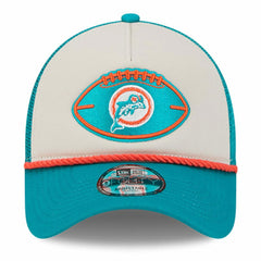 Miami Dolphins New Era 2024 Sideline Historic 9FORTY A-Frame Trucker Adjustable Hat Stone/Aqua