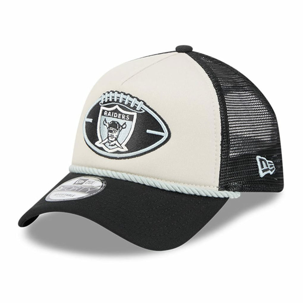 Las Vegas Raiders New Era 2024 Sideline Historic 9FORTY A-Frame Trucker Adjustable Hat Stone/Black