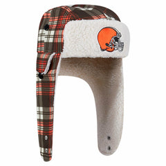 Cleveland Browns New Era Sideline Plaid Sherpa Trapper Hat Brown