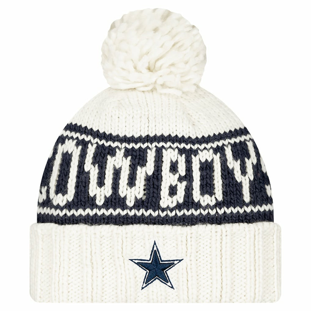 Dallas Cowboys New Era Women's 2024 Sideline Cuffed Knit Hat with Pom White