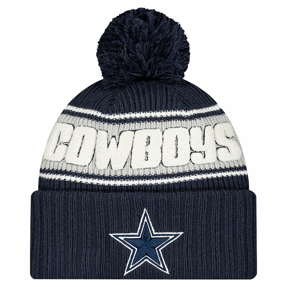 Dallas Cowboys New Era Youth 2024/25 Sideline Cuffed Knit Hat with Pom Navy