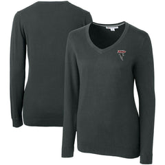 Atlanta Falcons Cutter & Buck Women's Throwback Logo Lakemont Tri-Blend V-Neck Pullover Sweater Heather Charcoal