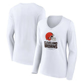Cleveland Browns Women's Team Lockup Long Sleeve V-Neck T-Shirt White