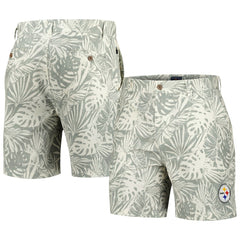 Pittsburgh Steelers Margaritaville Sandwashed Monstera Print Amphib Shorts Gray