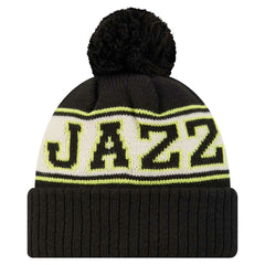 Utah Jazz Throwback Retro Cuffed Knit Hat with Pom Black | New Era online